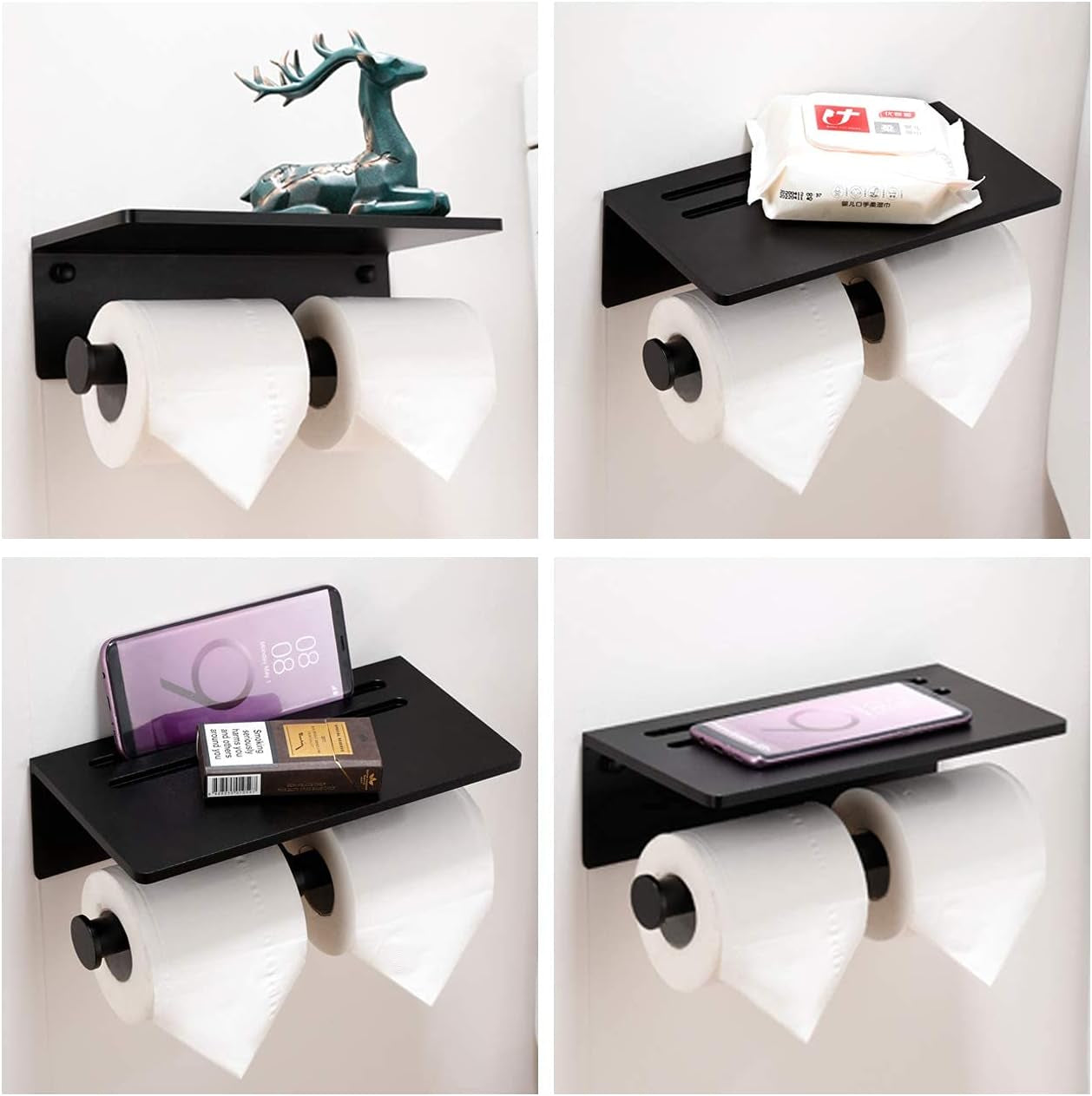 Toilet Paper Holder with Phone Shelf - Aluminum Double Roll Tissue Holder