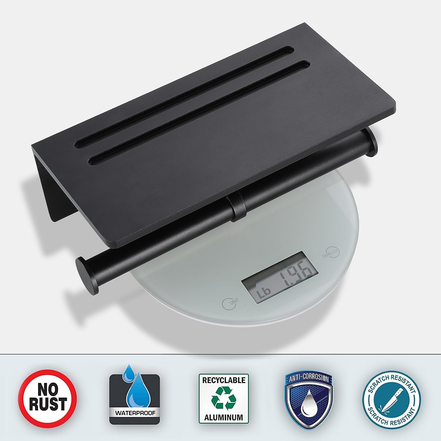 Toilet Paper Holder with Phone Shelf - Aluminum Double Roll Tissue Holder