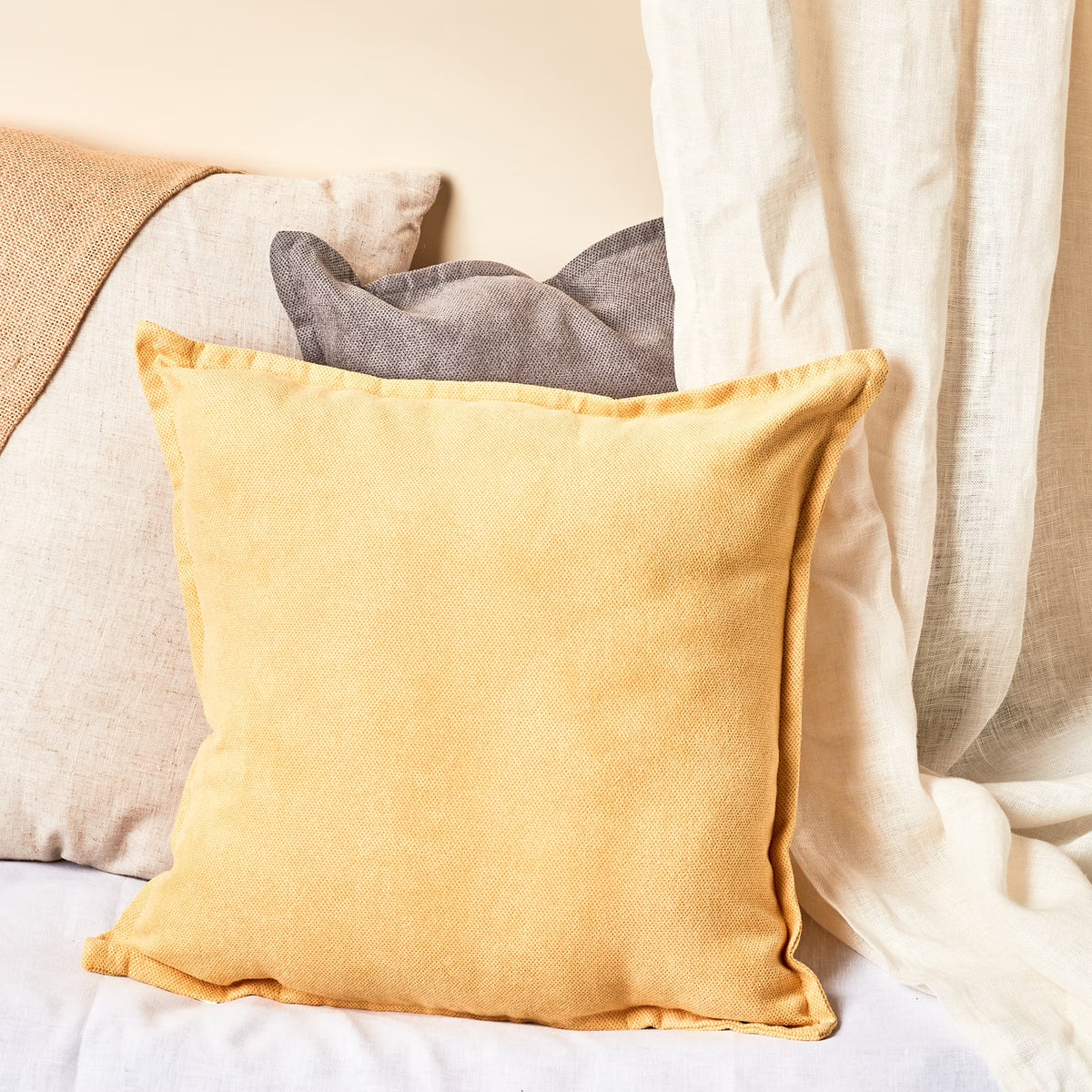Faux Suede Decorative Throw Pillow, 18 in X 18 In, Square, Curry Yellow, 1 Pillow