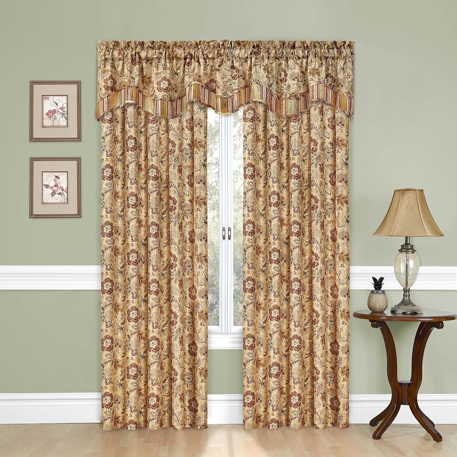 Traditions Navarra Farmhouse Scalloped Rod Pocket Valance for Windows in Bedroom, Kitchen, or Living Room, 52