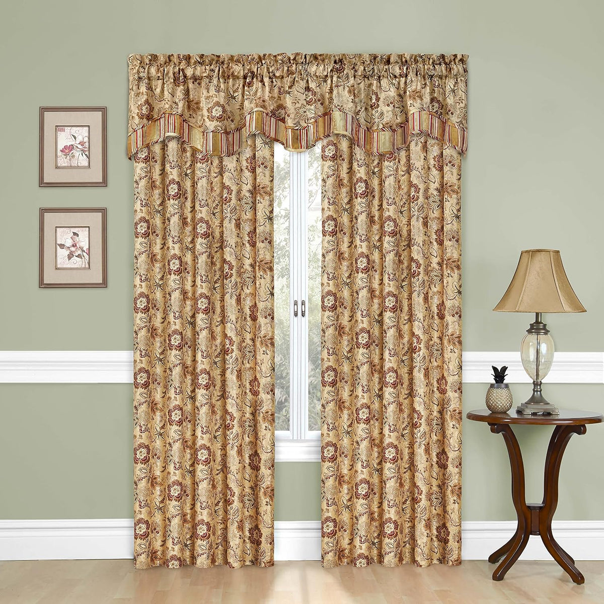 Traditions Navarra Farmhouse Scalloped Rod Pocket Valance for Windows in Bedroom, Kitchen, or Living Room, 52