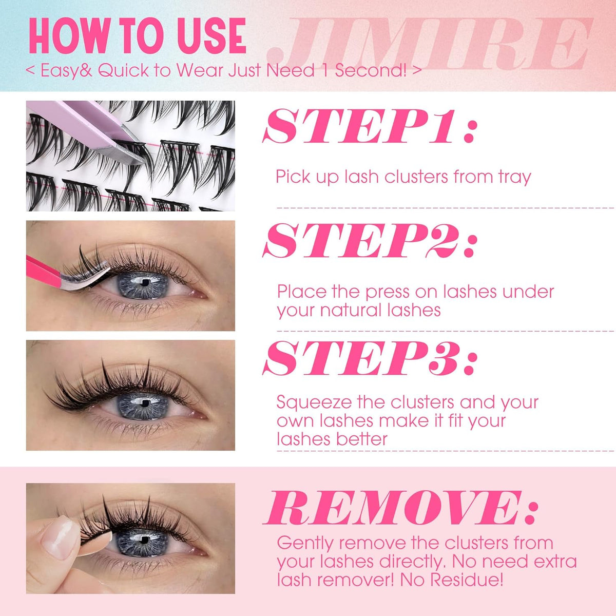Manga Self Adhesive Eyelashes Natural Look 8-14MM Wispy Pre Glued Eyelashes Clusters Anime Lashes Clusters Wispy Reusable Self Adhesive Lash Clusters with Spiky by