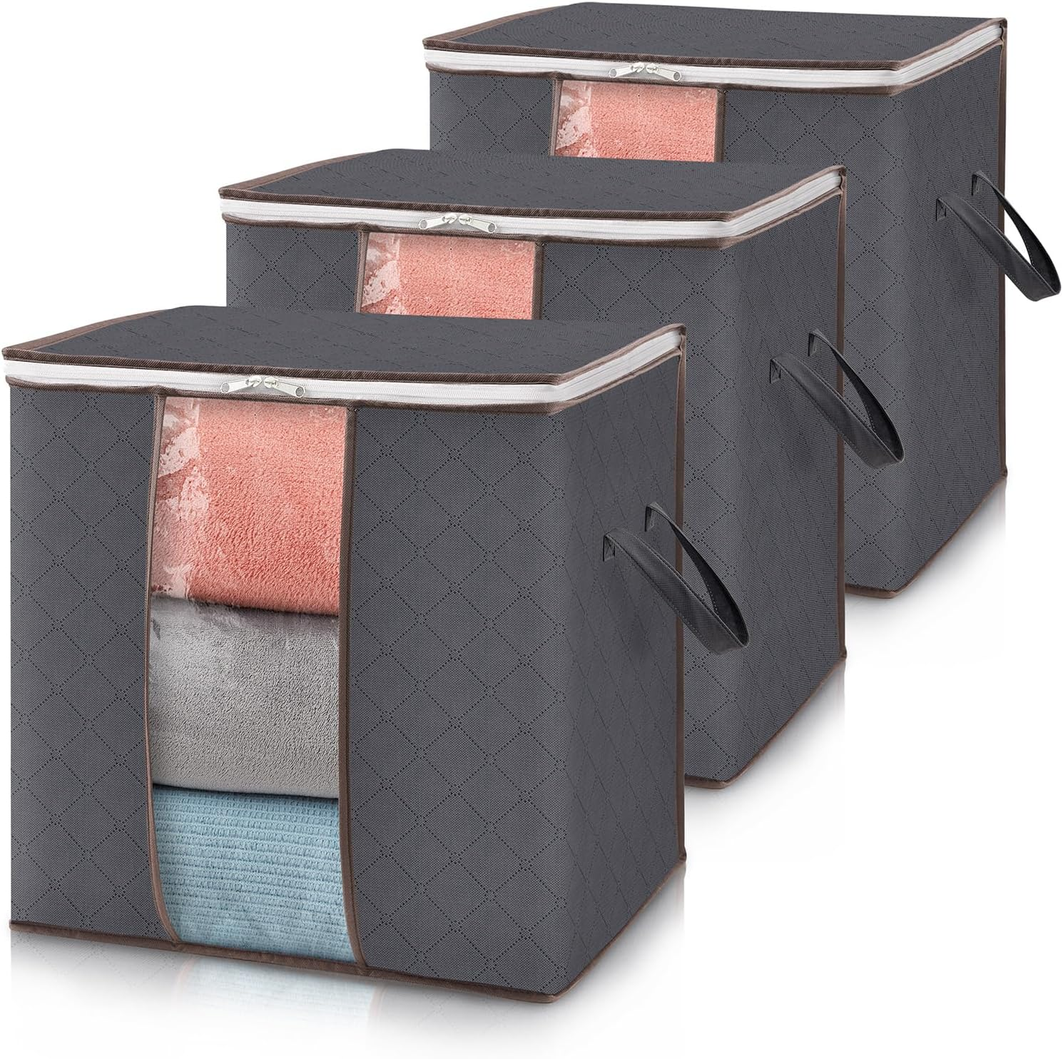 3 Pack 100L Clothes Storage With Reinforced Handles. novahomefinds.store