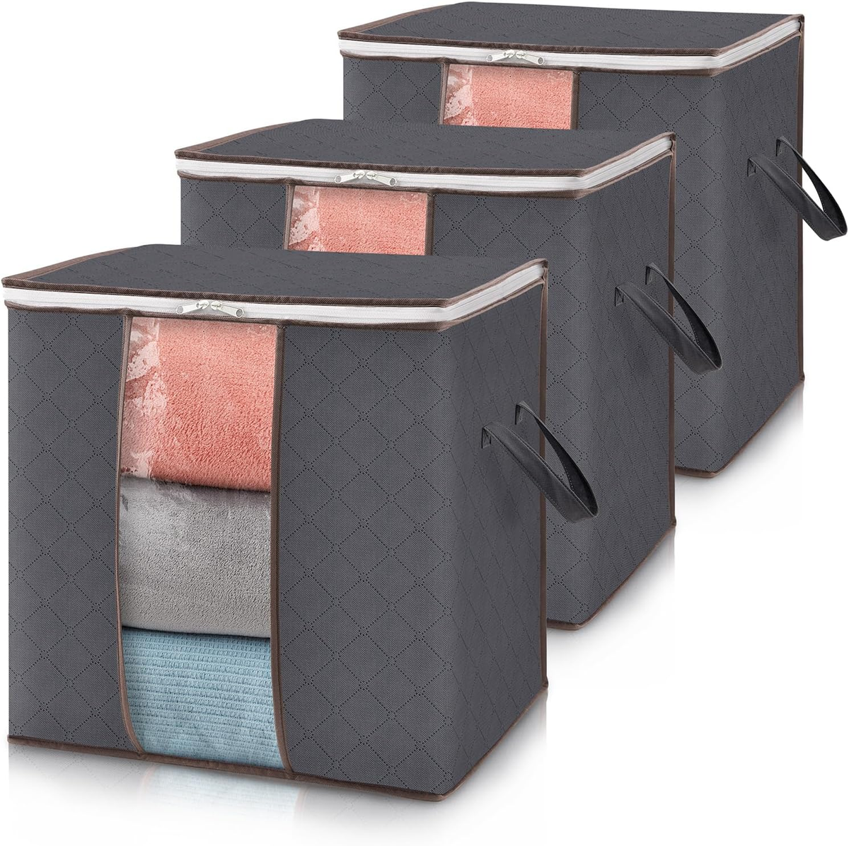 3 Pack 100L Clothes Storage With Reinforced Handles. novahomefinds.store