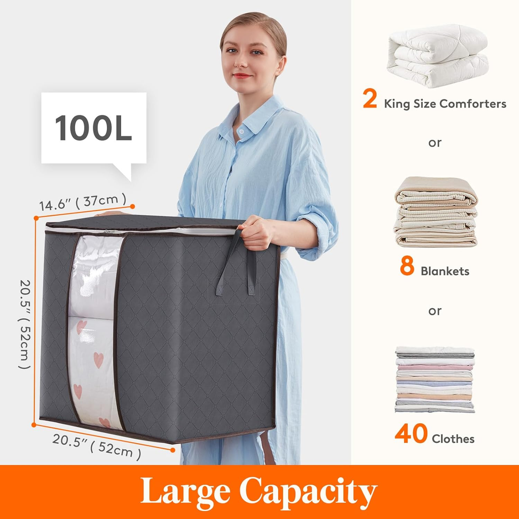 3 Pack 100L Clothes Storage With Reinforced Handles. novahomefinds.store