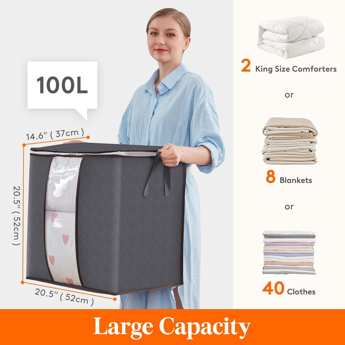 3 Pack 100L Clothes Storage With Reinforced Handles. novahomefinds.store
