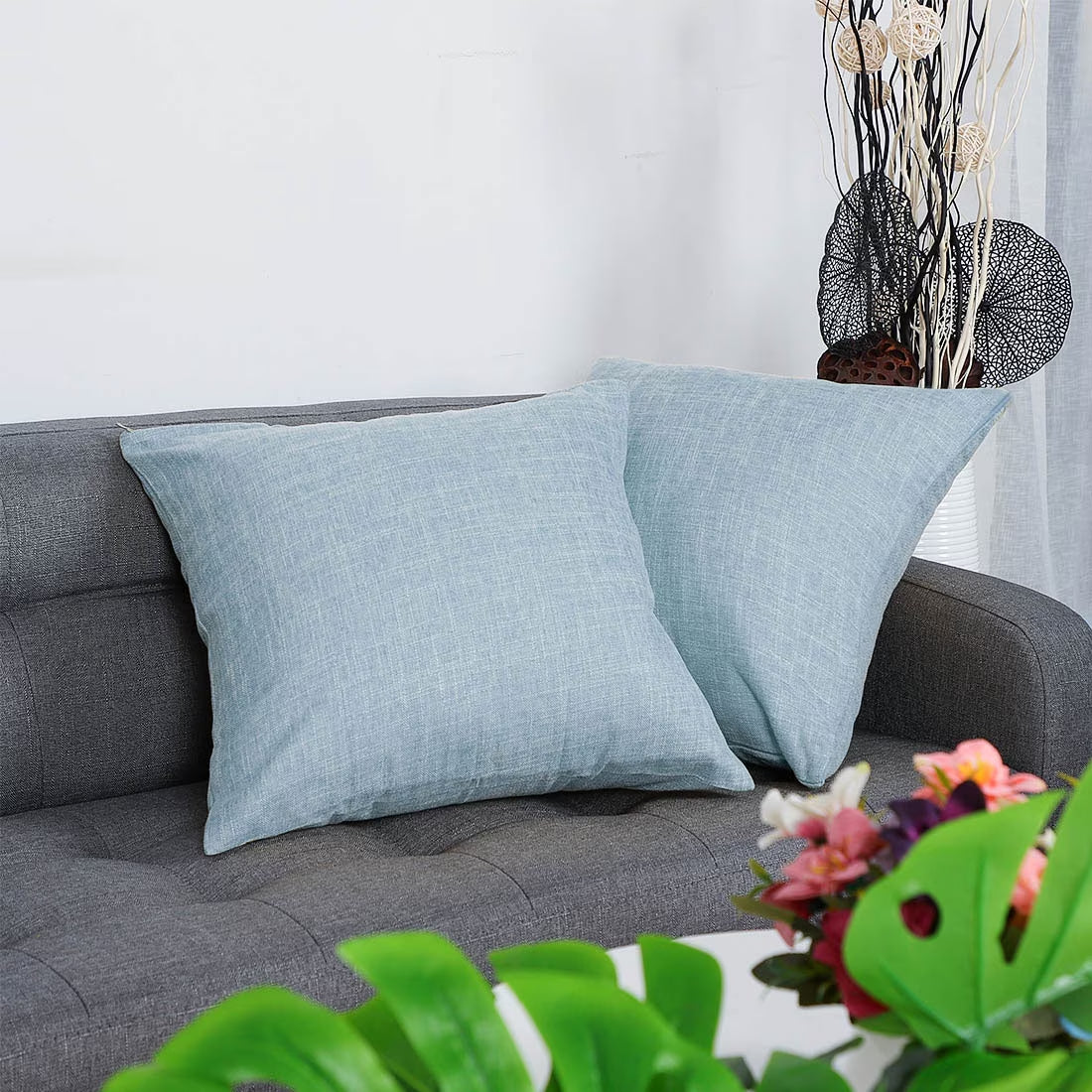 2 Pack Cotton Linen Throw Pillow Covers 18