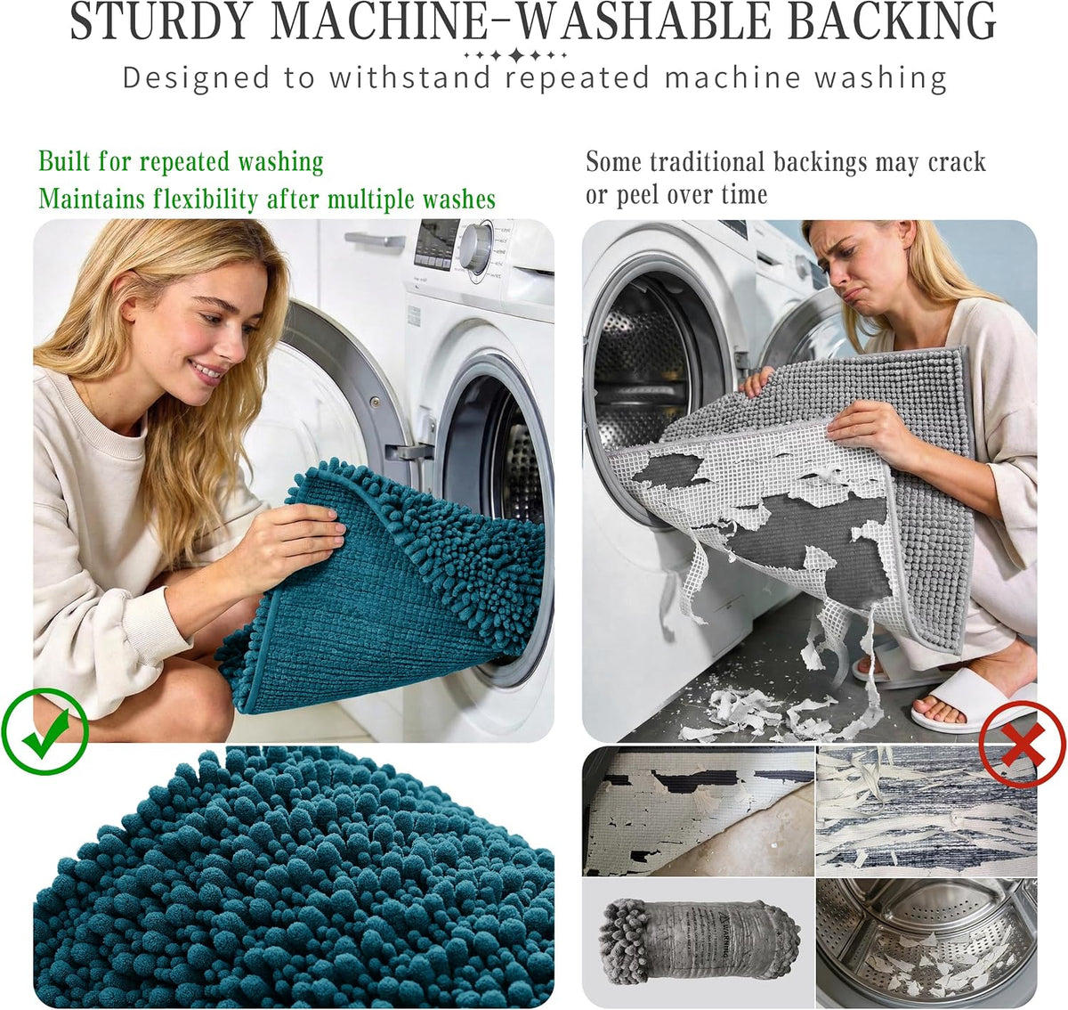 Bathroom Rugs Non Slip Washable - Ultra Soft Absorbent Chenille Bath Mat, Quick Dry Shaggy Floor Carpet for Tub Shower, Rustic Turquoise Home Decor Accessories, 24X17 Inch