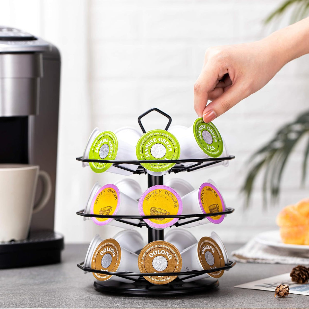 K Cup Holder Carousel 3 Tier for Keurig Pod Holder Metal DIY Install Small for K-Cup Storage Stand 21 K Pod Storage