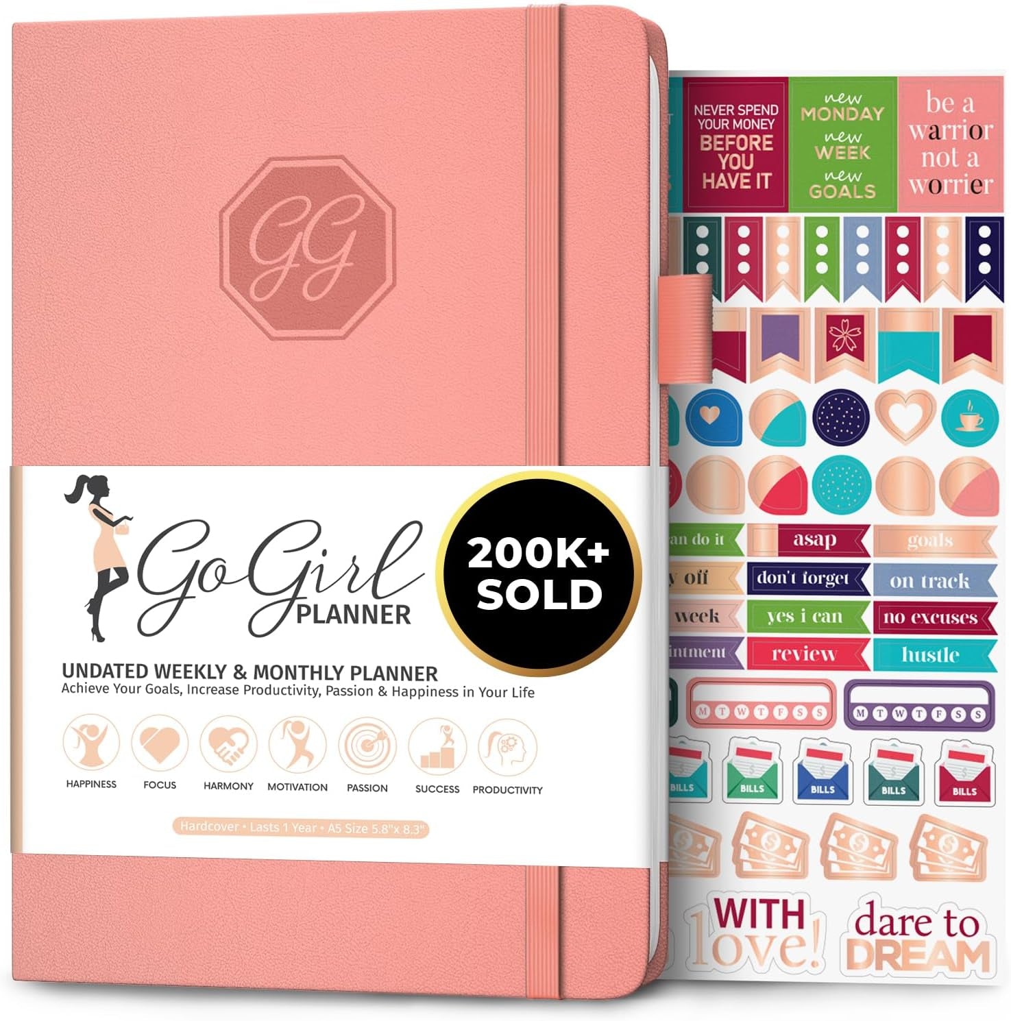 Planner for Women, Undated Weekly Agenda Journal, Peach Pink
