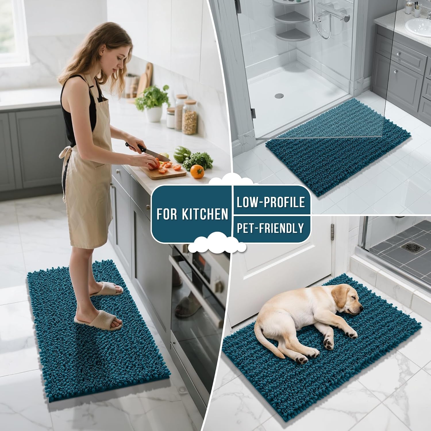 Bathroom Rugs Non Slip Washable - Ultra Soft Absorbent Chenille Bath Mat, Quick Dry Shaggy Floor Carpet for Tub Shower, Rustic Turquoise Home Decor Accessories, 24X17 Inch
