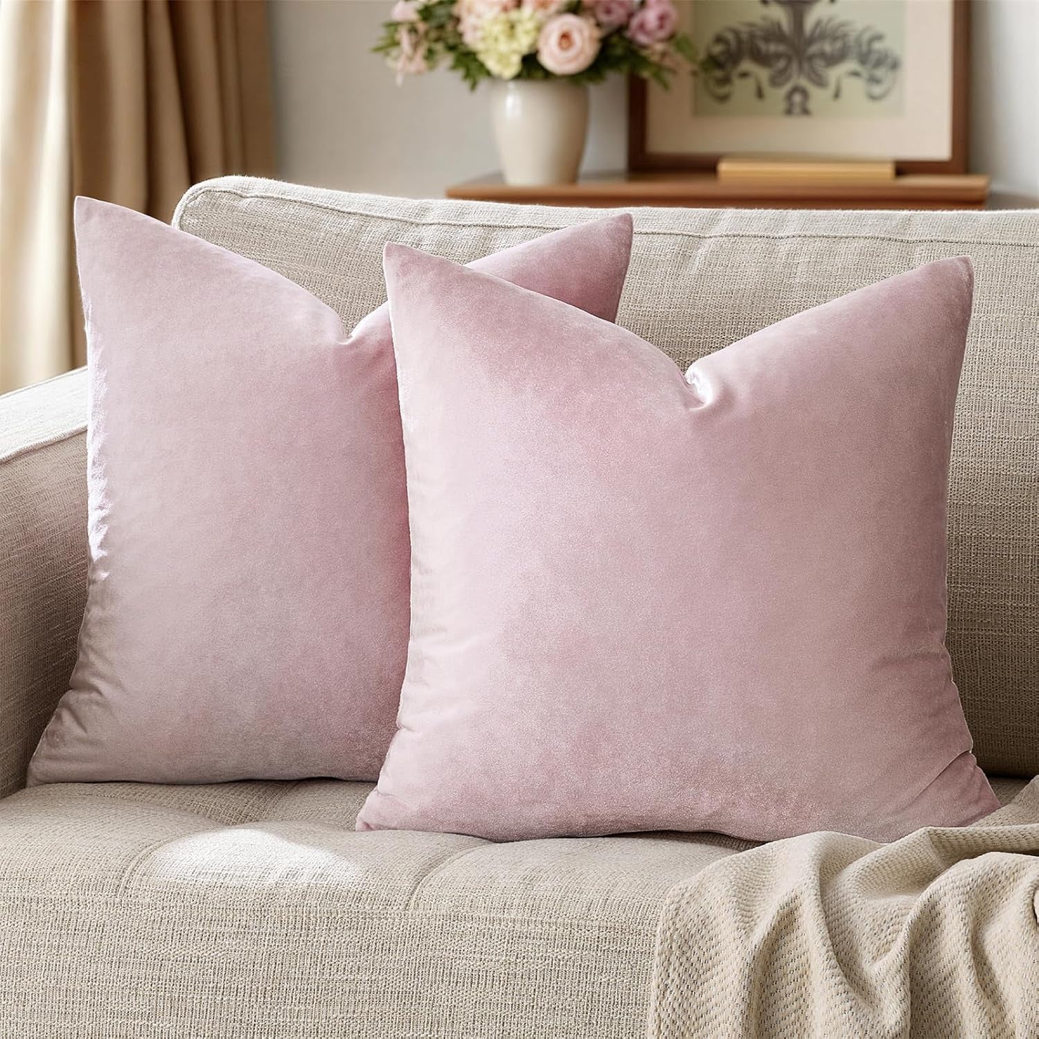 Sweet Lilac Velvet Throw Pillow Covers 16X16 Pack of 2