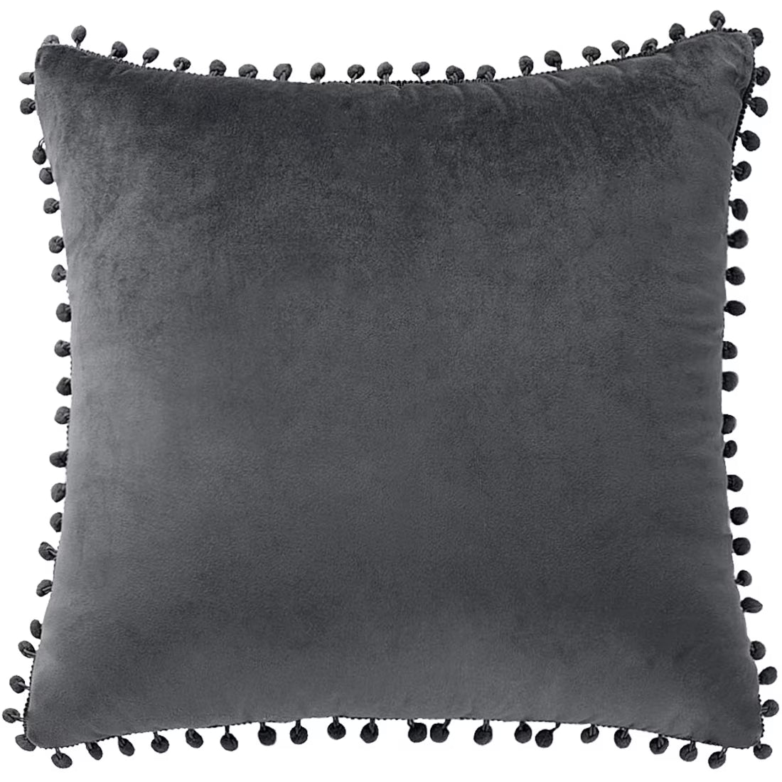 Velvet Pillow Cover with Pompoms for Sofa 1PCS Dark Gray 20X20Inch