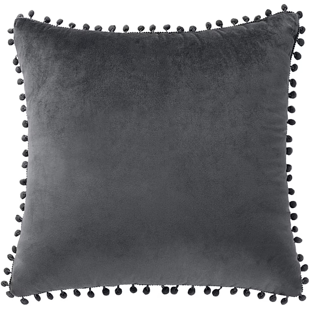 Velvet Pillow Cover with Pompoms for Sofa 1PCS Dark Gray 20X20Inch