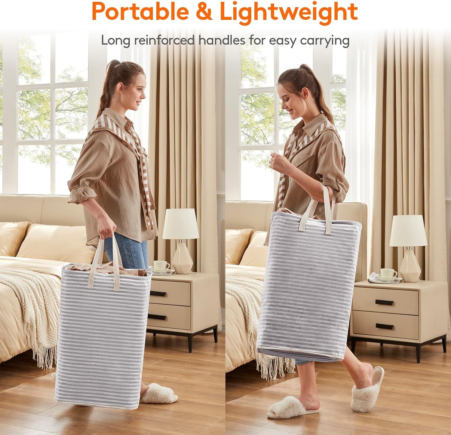 80L Large Laundry Baskets, 1 Pack, Reinforced Handles, Grey