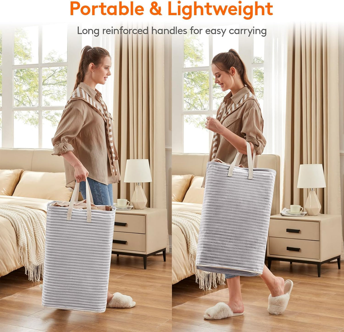 80L Large Laundry Baskets, 1 Pack, Reinforced Handles, Grey