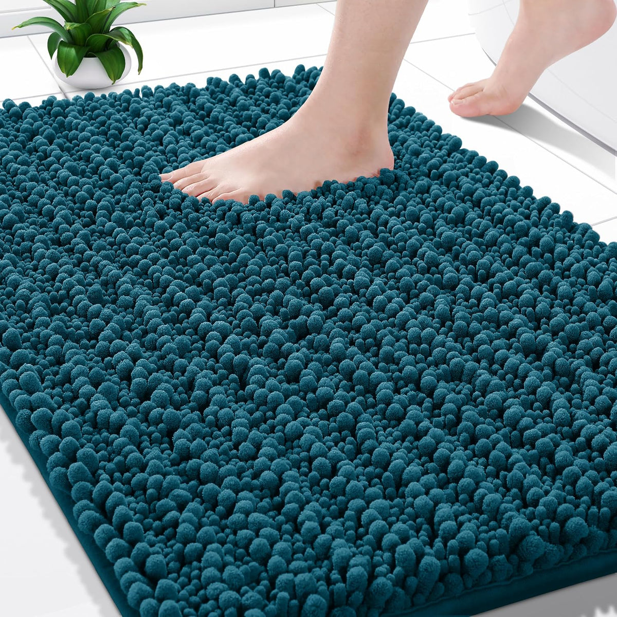Bathroom Rugs Non Slip Washable - Ultra Soft Absorbent Chenille Bath Mat, Quick Dry Shaggy Floor Carpet for Tub Shower, Rustic Turquoise Home Decor Accessories, 24X17 Inch