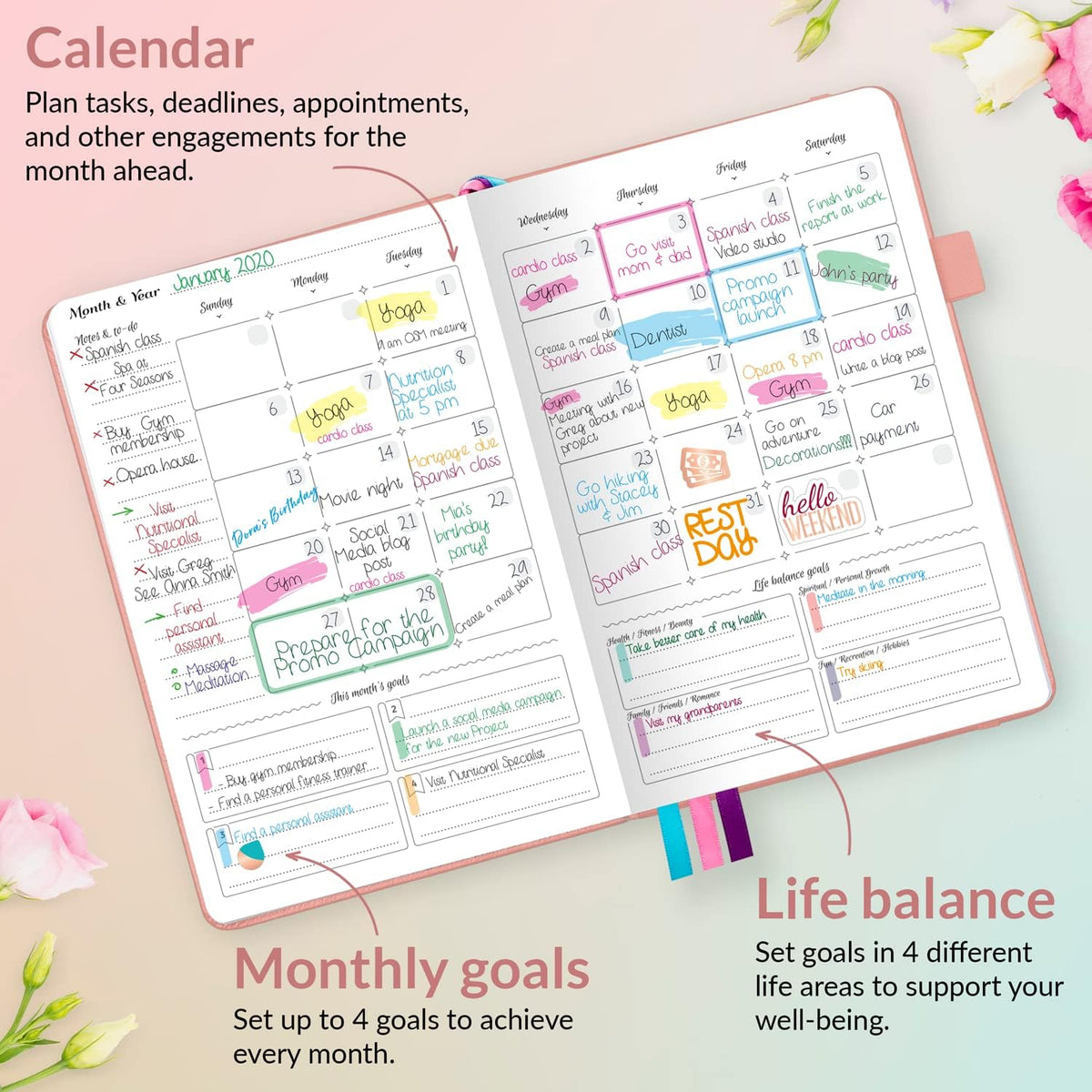 Planner for Women, Undated Weekly Agenda Journal, Peach Pink