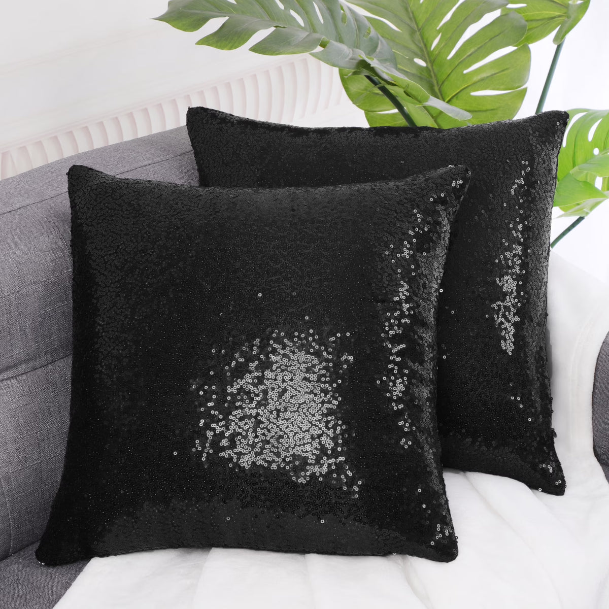 2 Pack Sequins Decorative Throw Pillow Covers 16