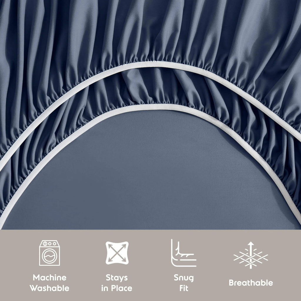 Rv/Short Queen Sheets Set, Bed Sheets for Campers Bedding, Hotel Luxury Soft Microfiber 4 Peice, Navy