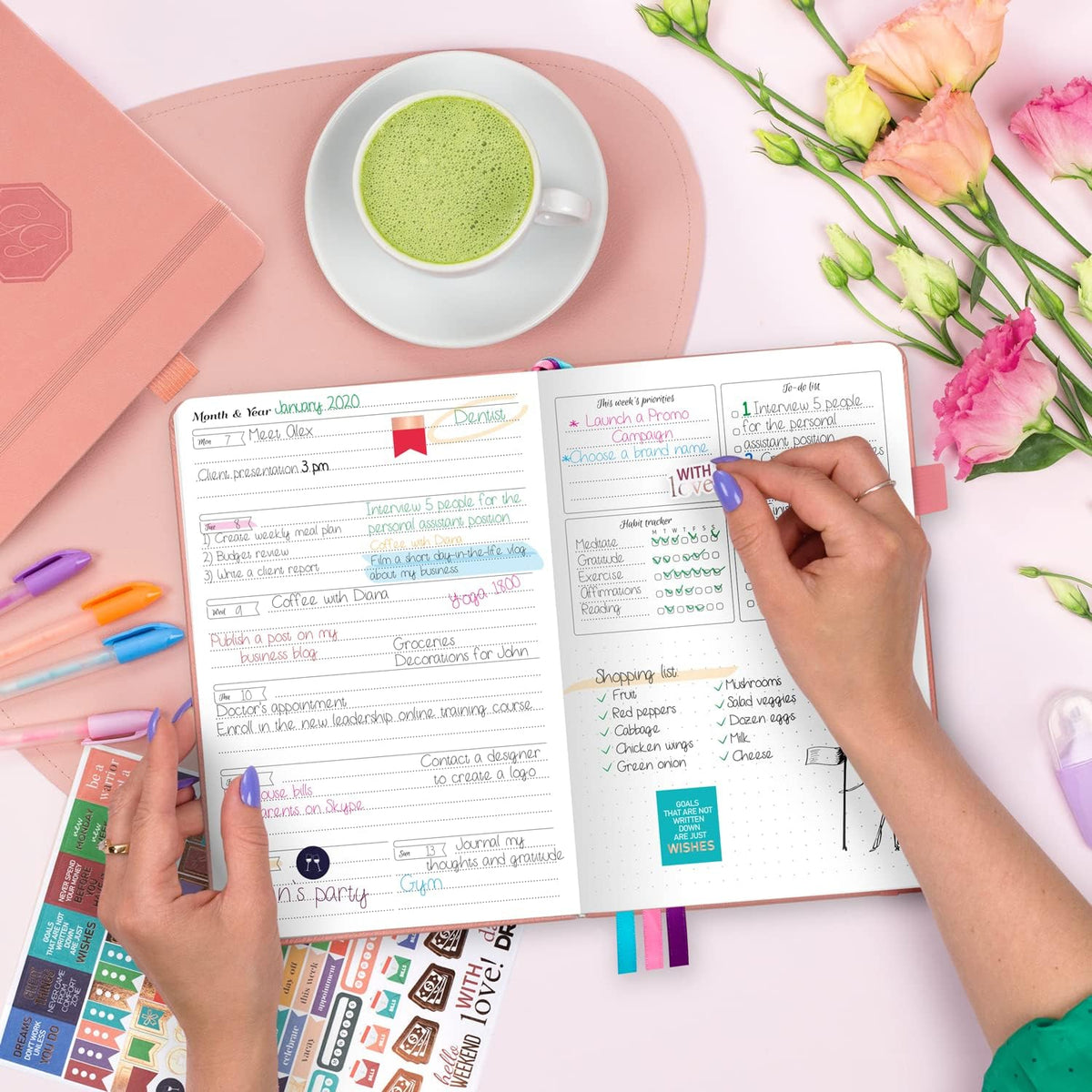 Planner for Women, Undated Weekly Agenda Journal, Peach Pink