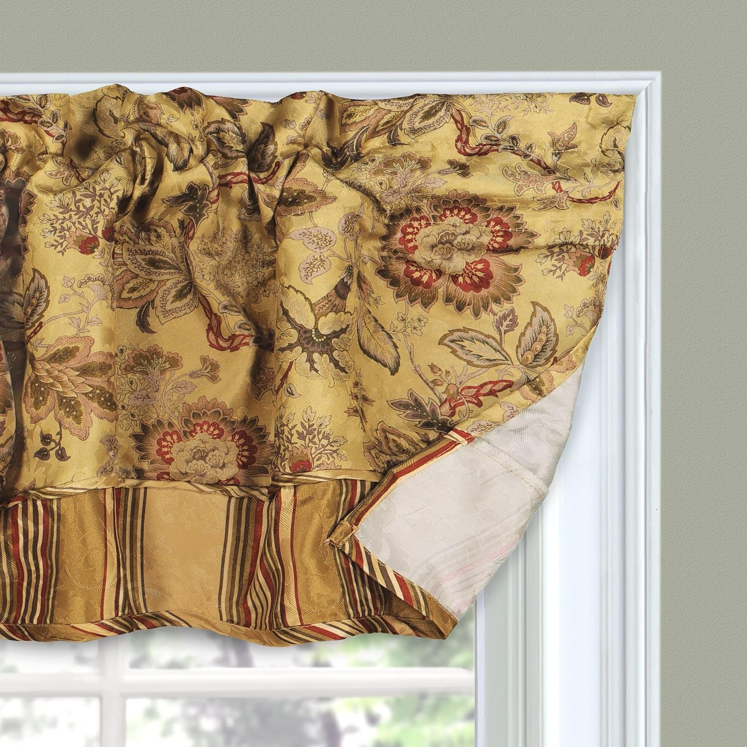 Traditions Navarra Farmhouse Scalloped Rod Pocket Valance for Windows in Bedroom, Kitchen, or Living Room, 52