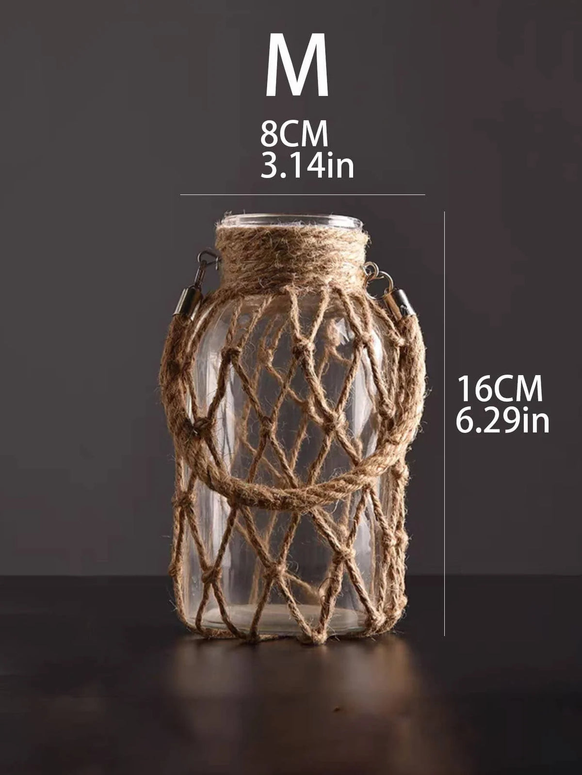 Rustic Hanging Glass Vase with Hemp Rope Net 