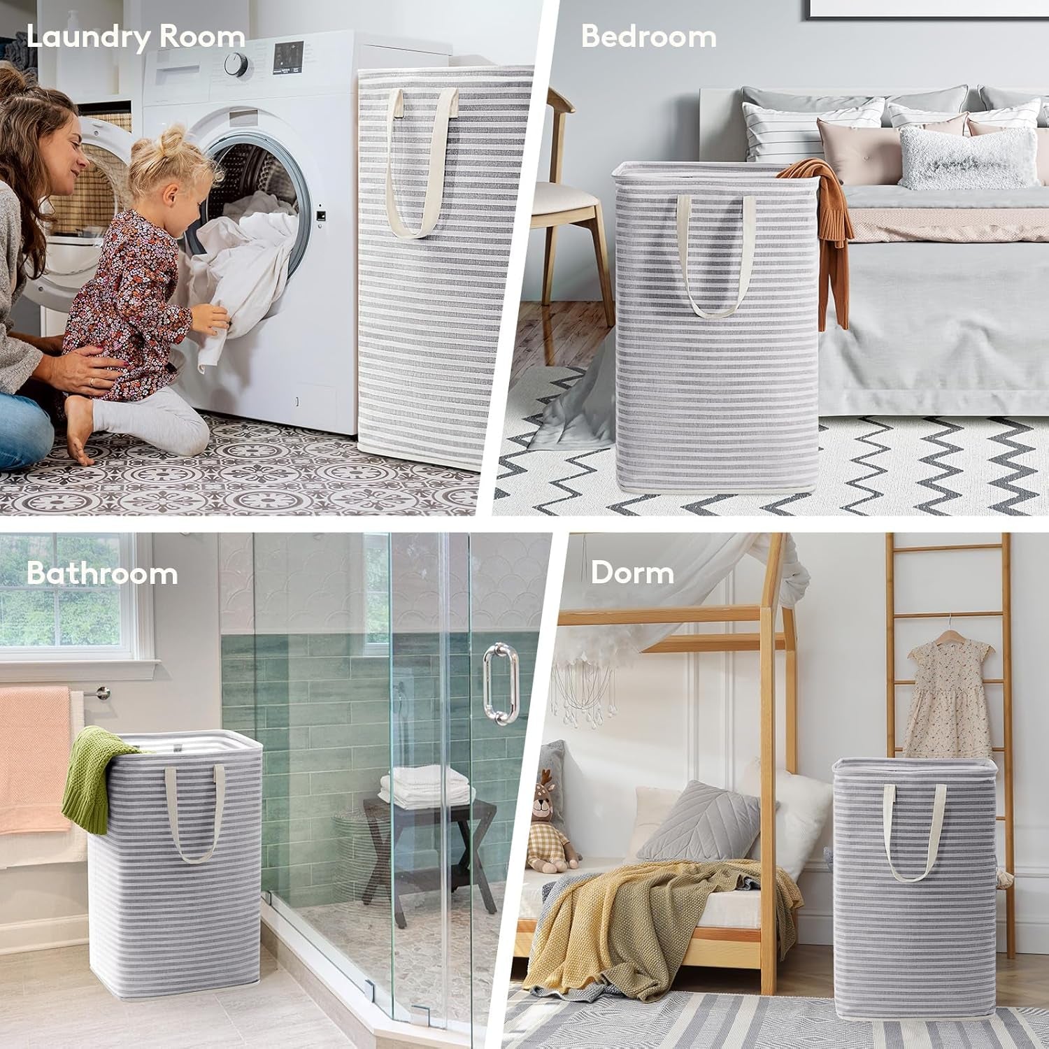 80L Large Laundry Baskets, 1 Pack, Reinforced Handles, Grey