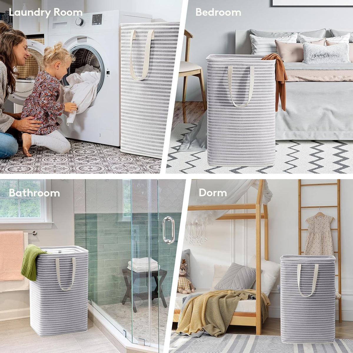 80L Large Laundry Baskets, 1 Pack, Reinforced Handles, Grey