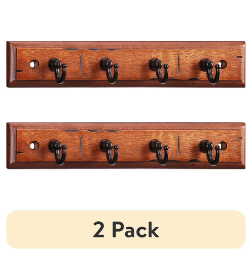 (2 Pack)  Antique Walnut Key Rail with 4 Satin Nickel Hooks, 8.75 In, 2 Lb Capacity, 1 Pack