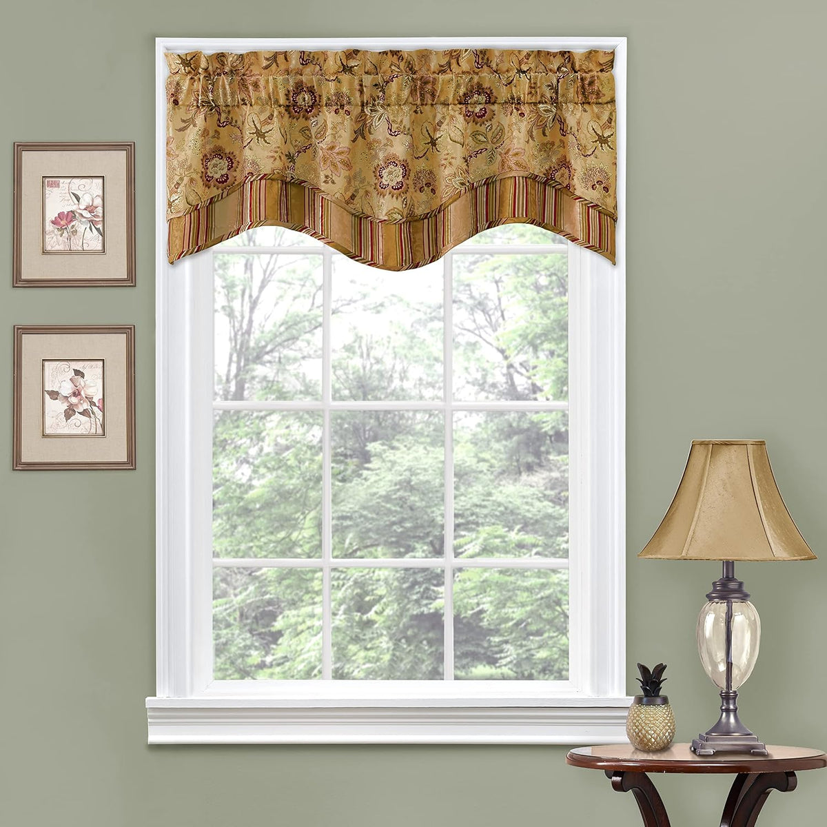 Traditions Navarra Farmhouse Scalloped Rod Pocket Valance for Windows in Bedroom, Kitchen, or Living Room, 52