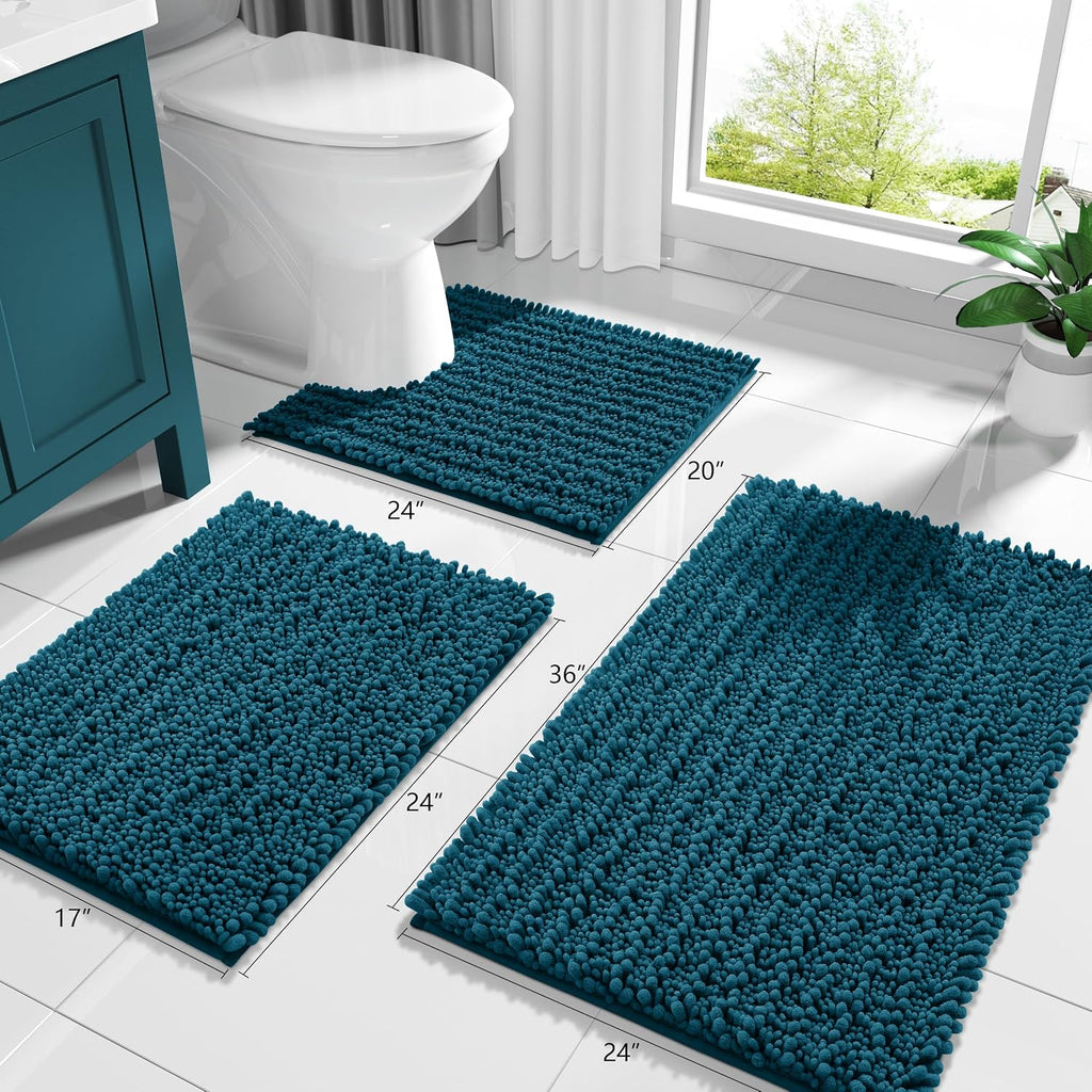 Bathroom Rugs Non Slip Washable - Ultra Soft Absorbent Chenille Bath Mat, Quick Dry Shaggy Floor Carpet for Tub Shower, Rustic Turquoise Home Decor Accessories, 24X17 Inch