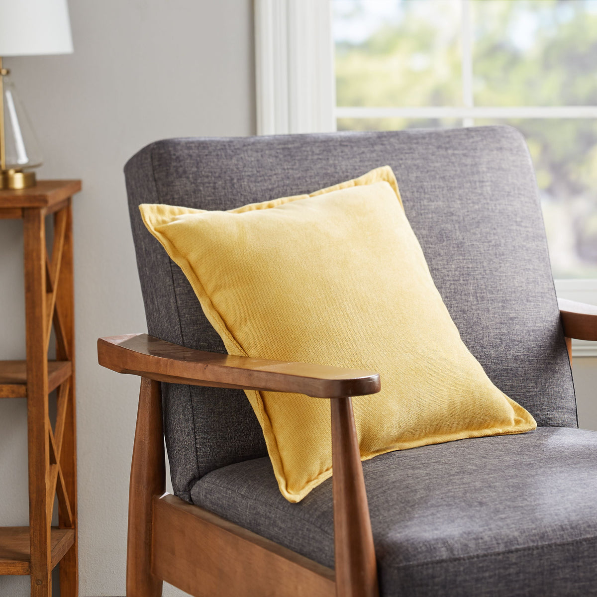 Faux Suede Decorative Throw Pillow, 18 in X 18 In, Square, Curry Yellow, 1 Pillow