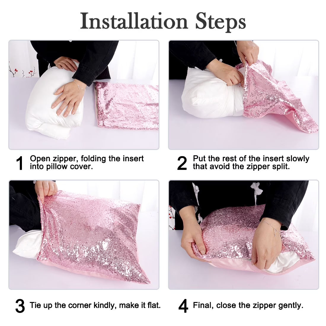 2 Pack Sequins Decorative Throw Pillow Covers 16