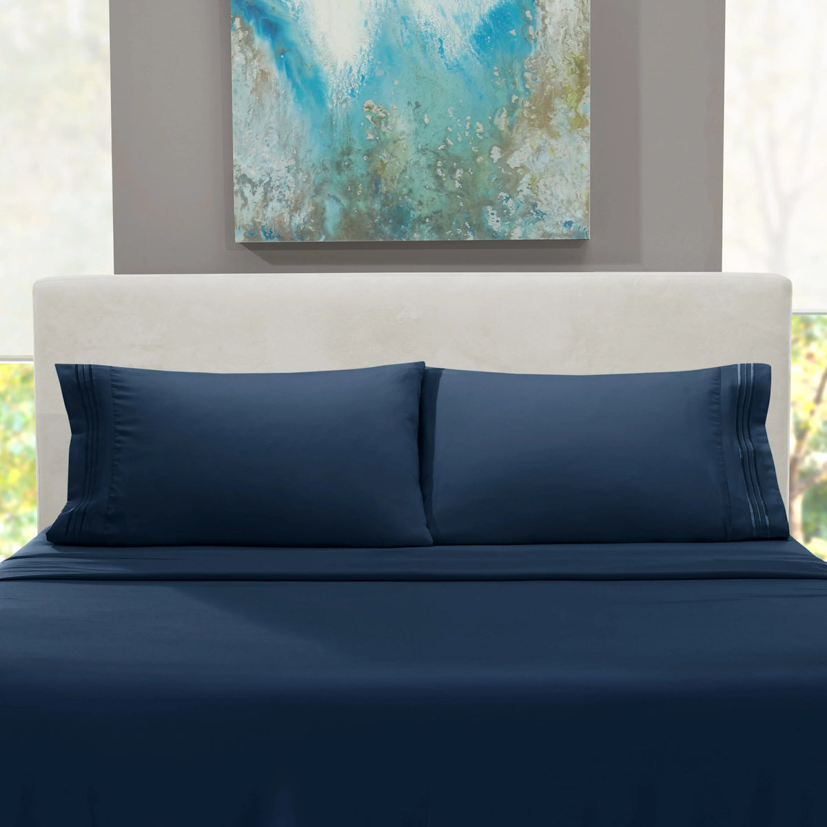 Rv/Short Queen Sheets Set, Bed Sheets for Campers Bedding, Hotel Luxury Soft Microfiber 4 Peice, Navy