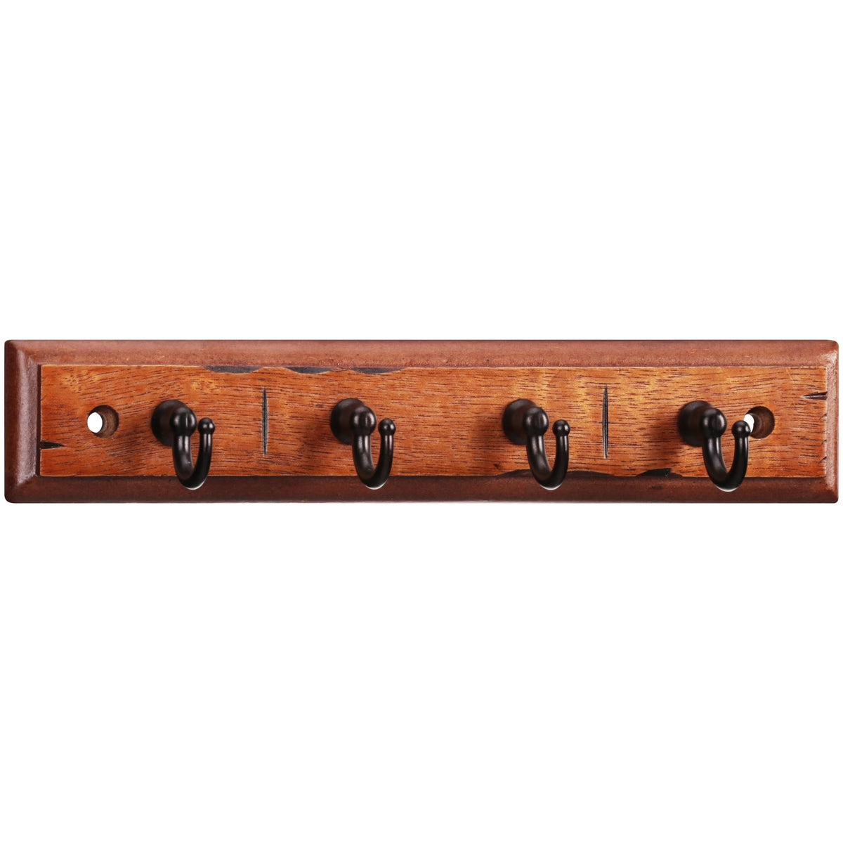 (2 Pack)  Antique Walnut Key Rail with 4 Satin Nickel Hooks, 8.75 In, 2 Lb Capacity, 1 Pack
