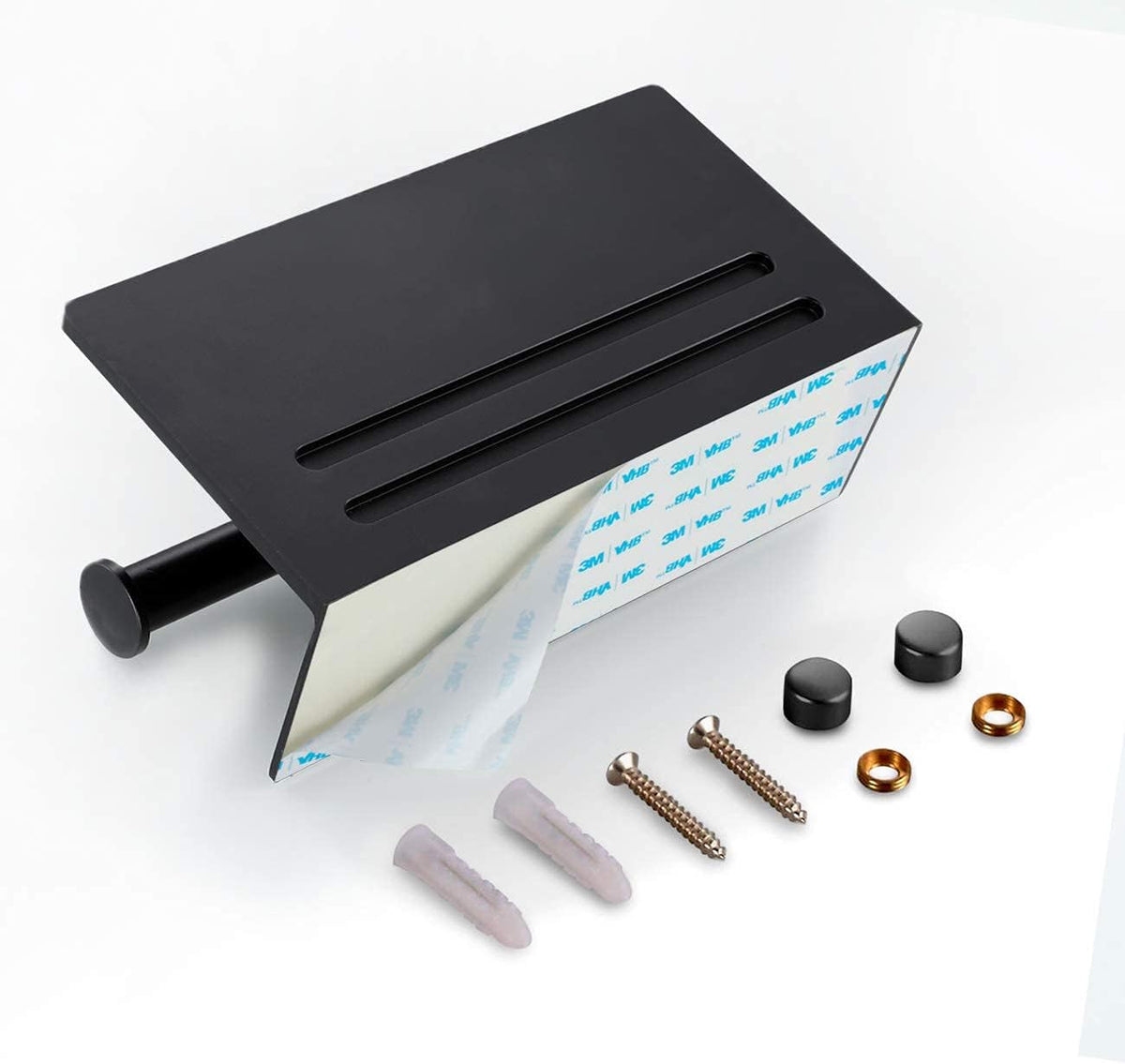 Toilet Paper Holder with Phone Shelf - Aluminum Double Roll Tissue Holder