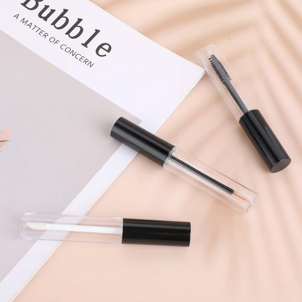 6 Pack 10Ml Empty Mascara Tube with Brush Wand, Clear Mascara Tube, Refillable Eyelash Cream Container DIY Cosmetics Bottle, Empty Eyeliner Tube and Empty Lip Gloss Tubes with Funnel(Black)
