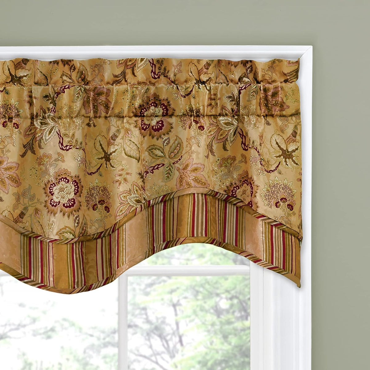 Traditions Navarra Farmhouse Scalloped Rod Pocket Valance for Windows in Bedroom, Kitchen, or Living Room, 52